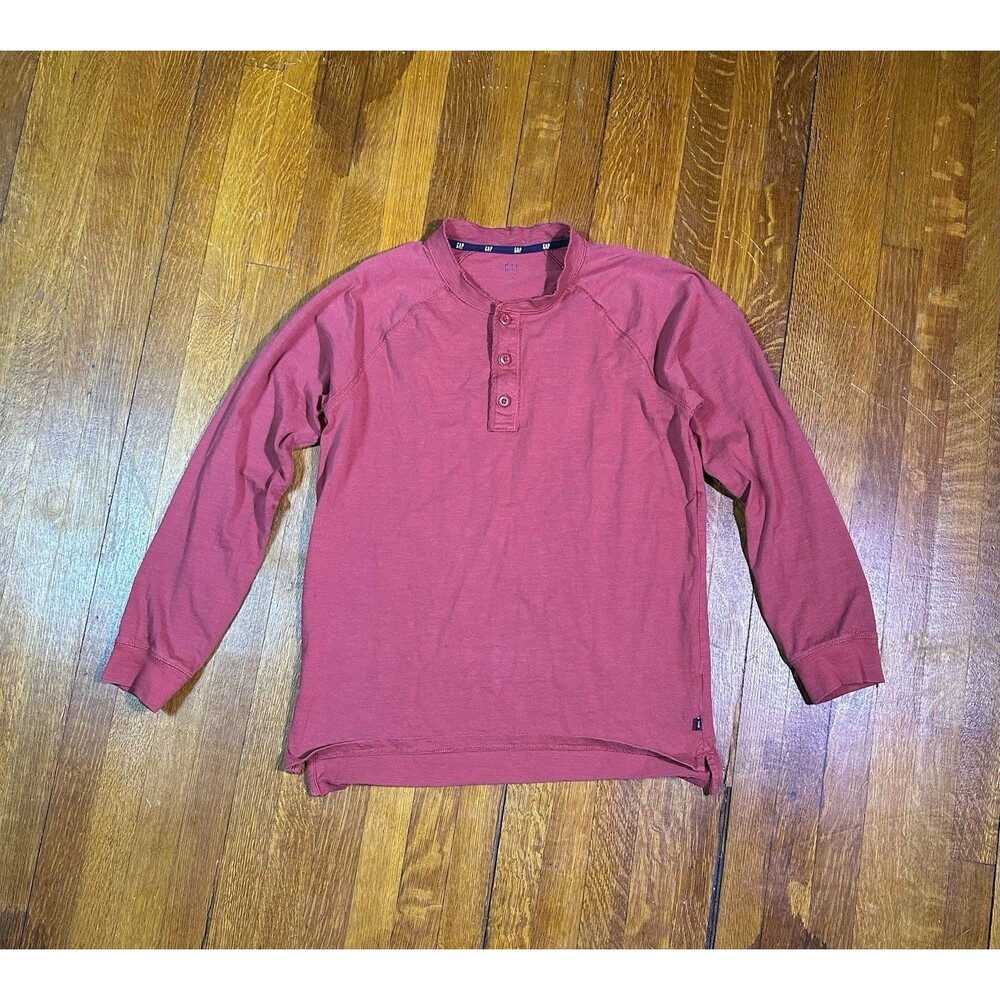 Gap Men's Medium Henley Long Sleeve Shirt Red Cotton Y2K